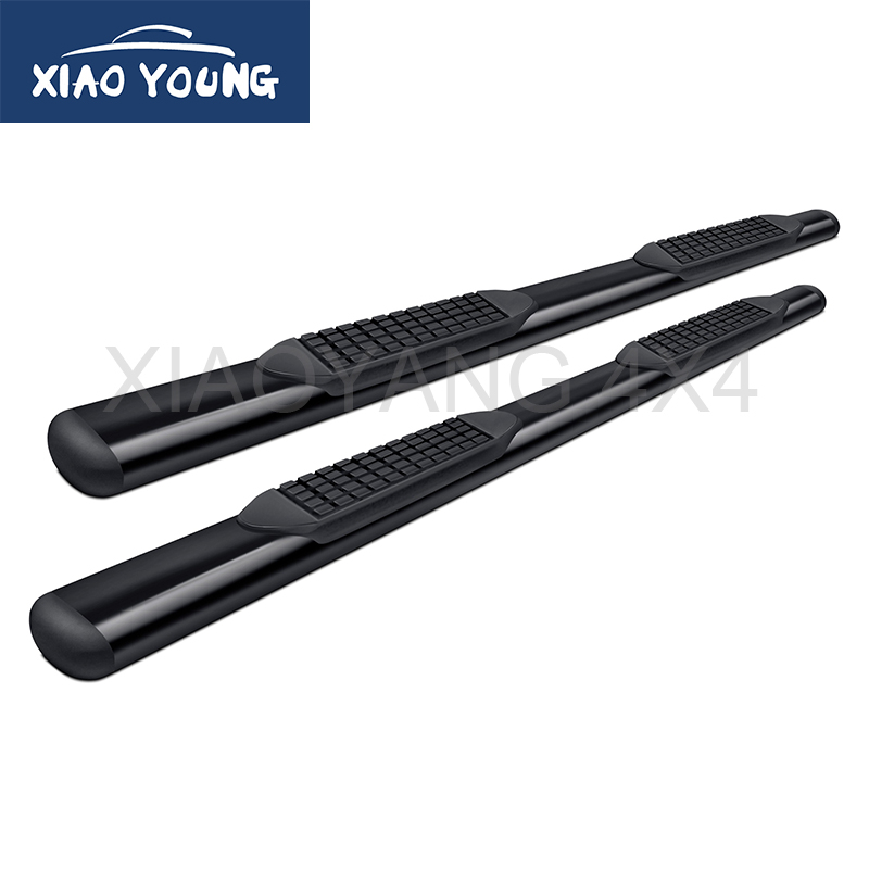 Black Steel Powered Coated 4 Inch Oval Straight Side Step Bar Running Board For Siverado 1500 2500 3500 Regular Cab 2007-2018